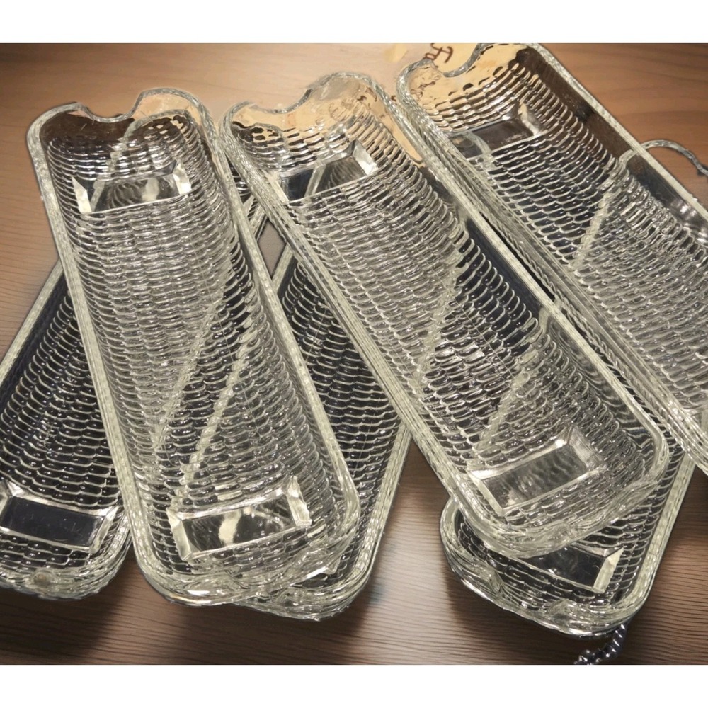 6 Corn on the Cob Crystal Clear Glass Corn Cradles Holders 8 X 2.5" Leonard 243